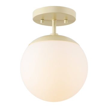 Marcel Bistro 7.75" Bohemian Farmhouse Iron/Frosted Glass LED Semi Flush Mount - JONATHAN Y